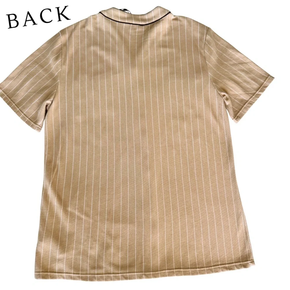True Religion Mens Baseball Jersey Tan Khaki Pinstripe Button Front Shirt XL NEW